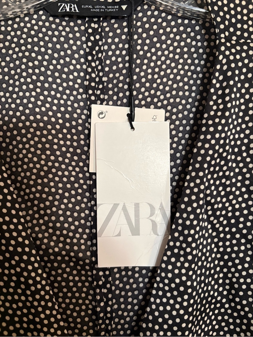 Zara Black & White Polka Dot Faux Wrap Blouse with Wide Cuff Sleeves - Picture 7 of 16